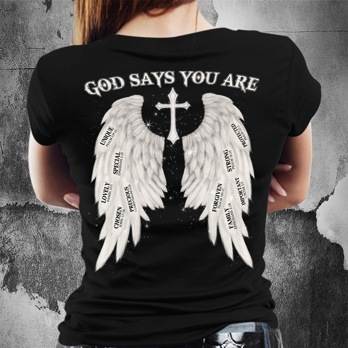 Cross wing- God says you are - Jesus Black Back-printed Apparel