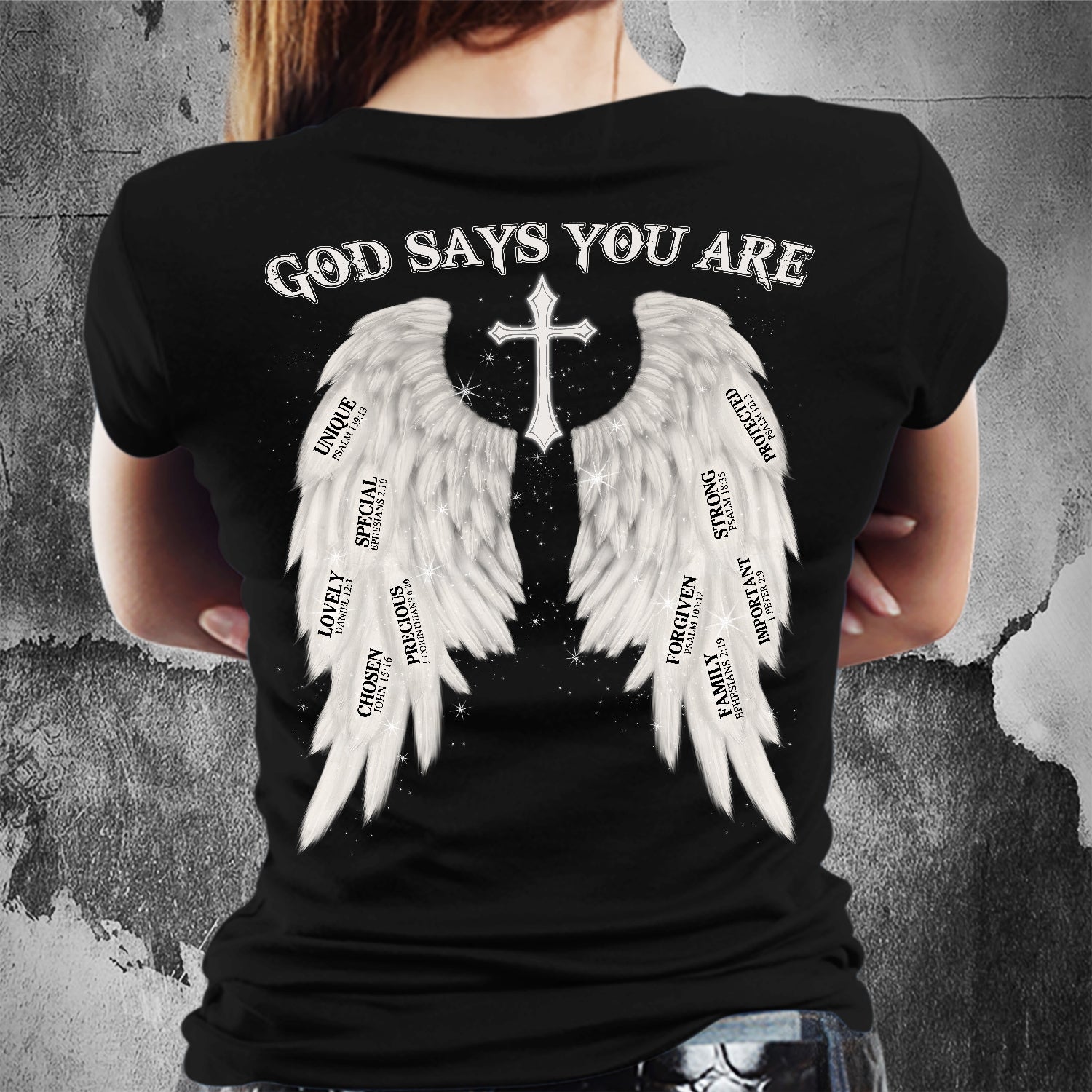 Cross wing- God says you are - Jesus Black Back-printed Apparel