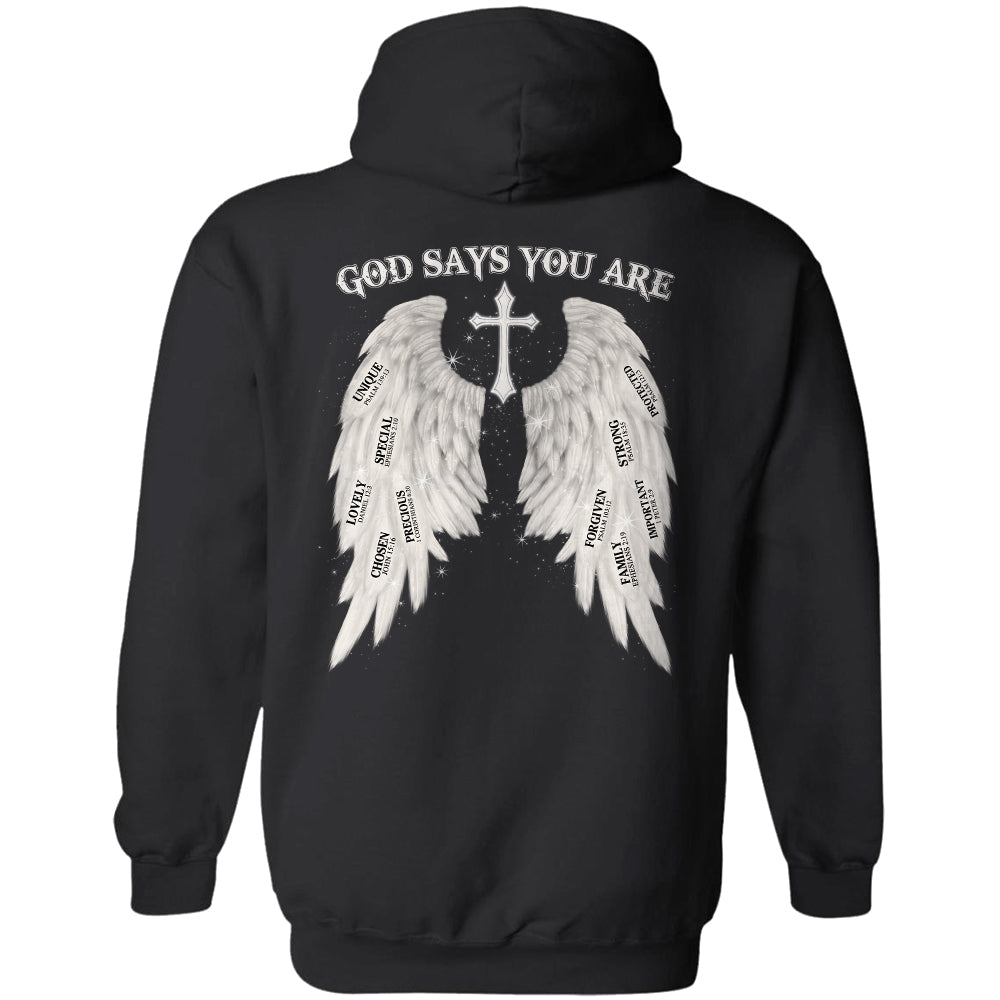 Cross wing- God says you are - Jesus Black Back-printed Apparel
