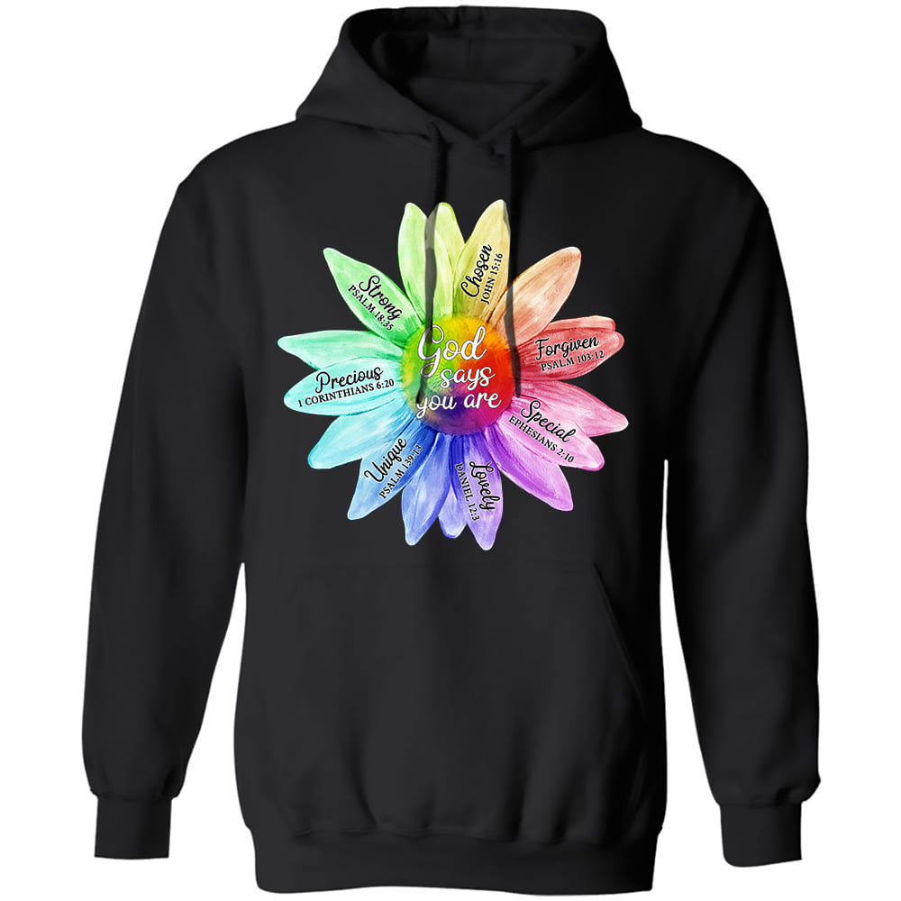 Jesus - Colorful sunflower - God says you are - Black Apparel