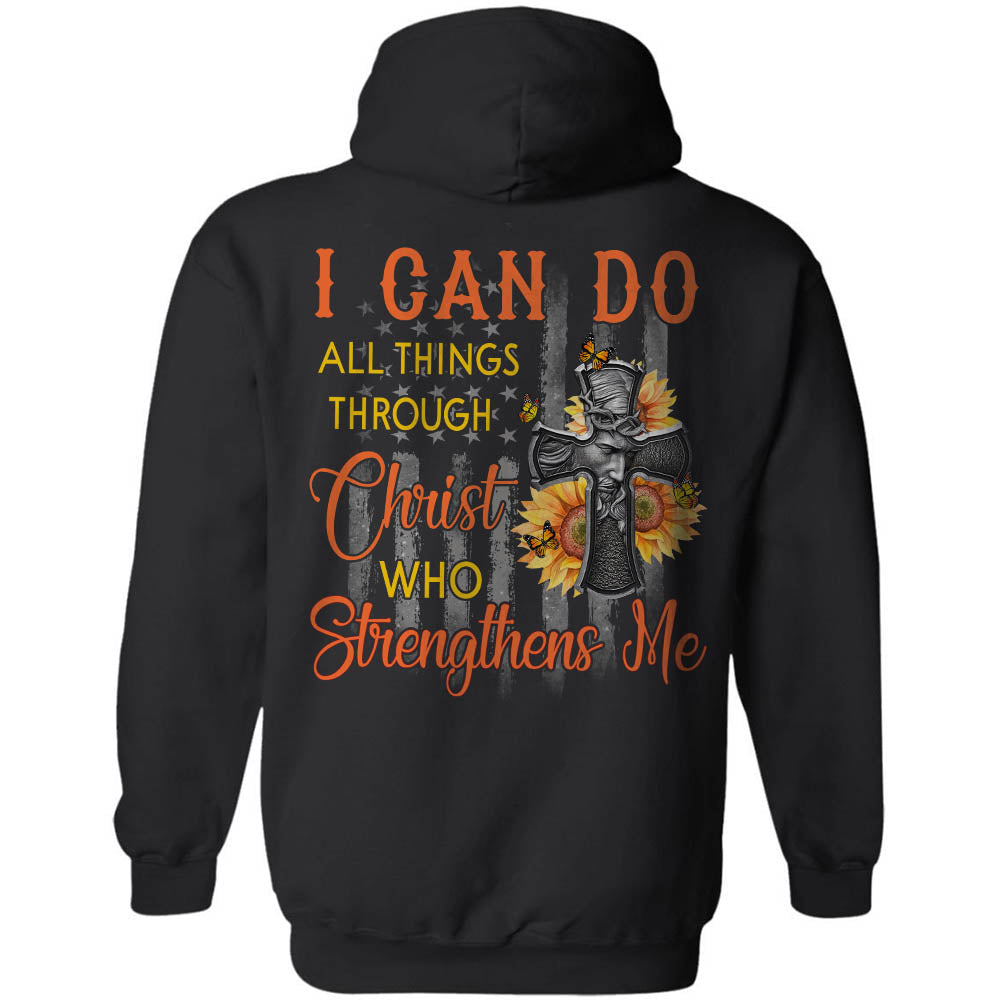 Jesus - Cross with flower - I can do all thing through Christ - Back-printed Apparel
