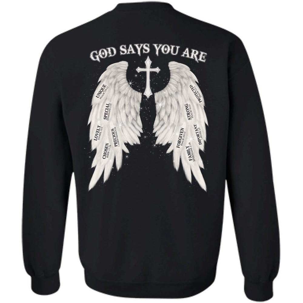 Cross wing- God says you are - Jesus Black Back-printed Apparel