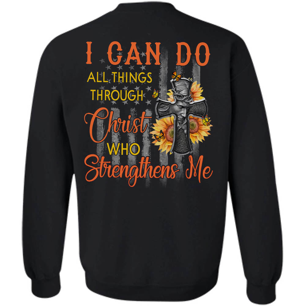 Jesus - Cross with flower - I can do all thing through Christ - Back-printed Apparel
