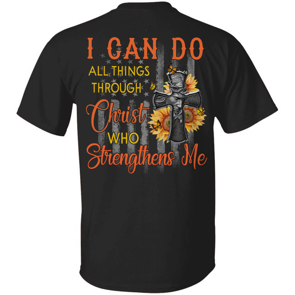 Jesus - Cross with flower - I can do all thing through Christ - Back-printed Apparel