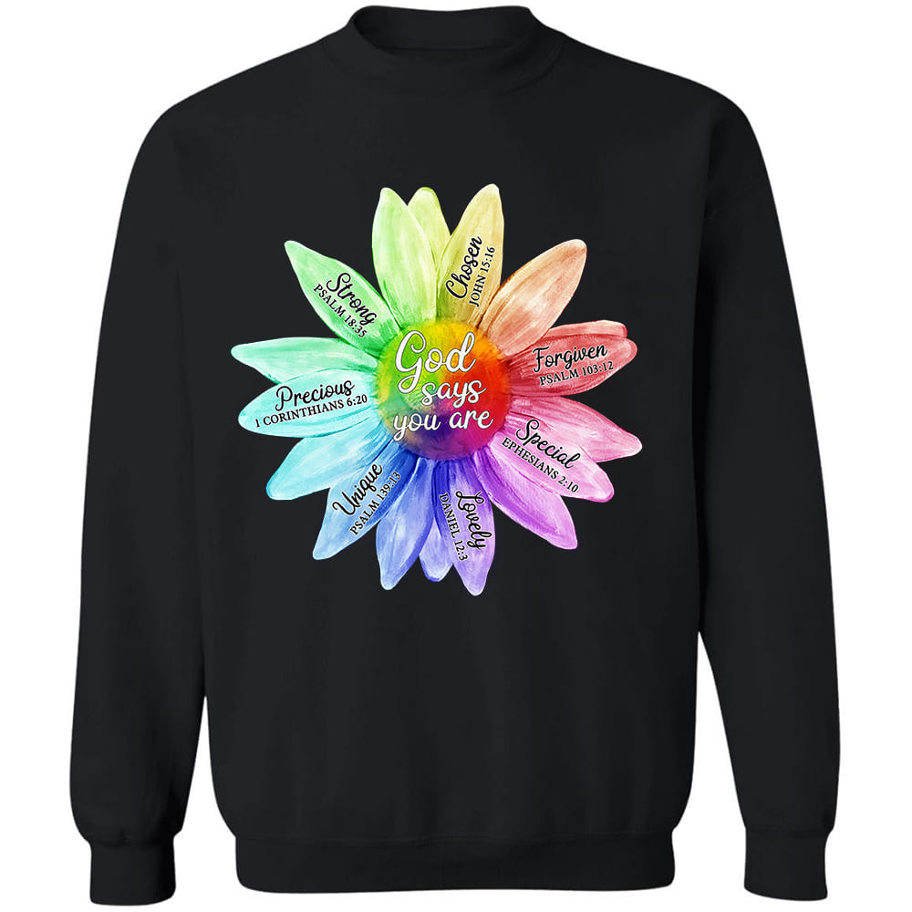 Jesus - Colorful sunflower - God says you are - Black Apparel