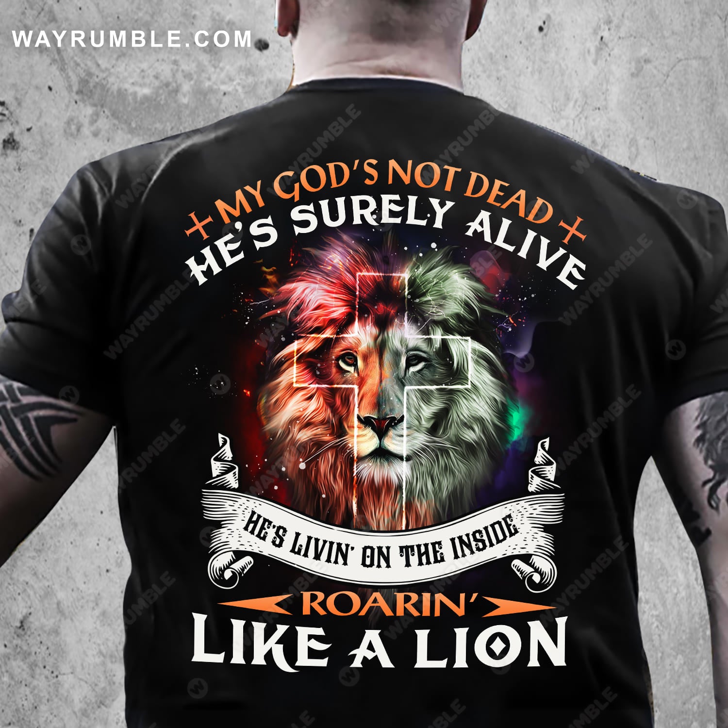 Jesus, Lion of Judah, My God's not dead, he's surely alive Back-printed Black Apparel