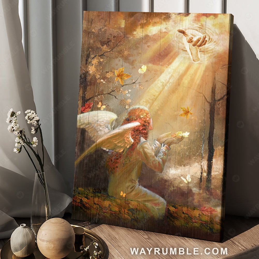 Beautiful angel, Jesus hand, Autumn season, Fall leaves - Jesus Portrait Canvas Prints, Christian Wall Art