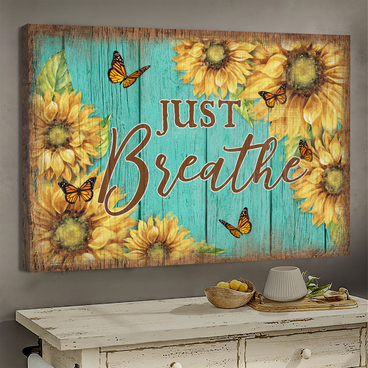 Sunflower, Butterfly, Just breathe - Jesus Landscape Canvas Prints, Wall Art