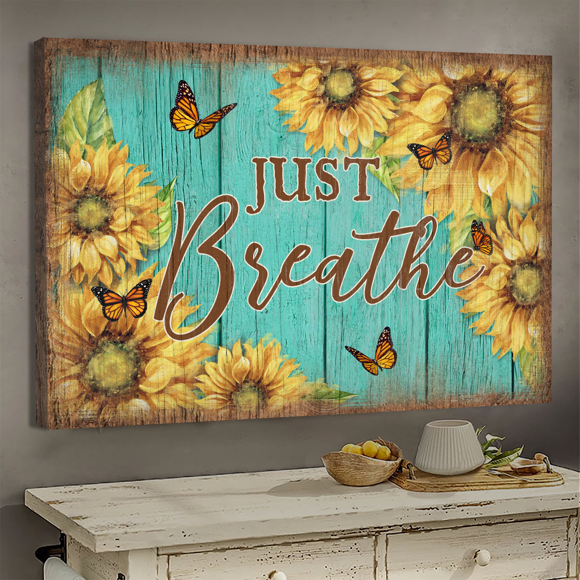 Sunflower, Butterfly, Just breathe - Jesus Landscape Canvas Prints, Wall Art