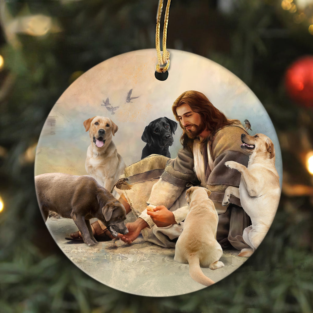 Jesus painting, Jesus and the Labradors - Jesus Ceramic Circle Ornament