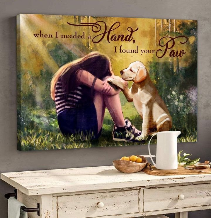 Labrador, Crying girl, When I needed a hand I found your paw - Labrador Landscape Canvas Prints, Wall Art