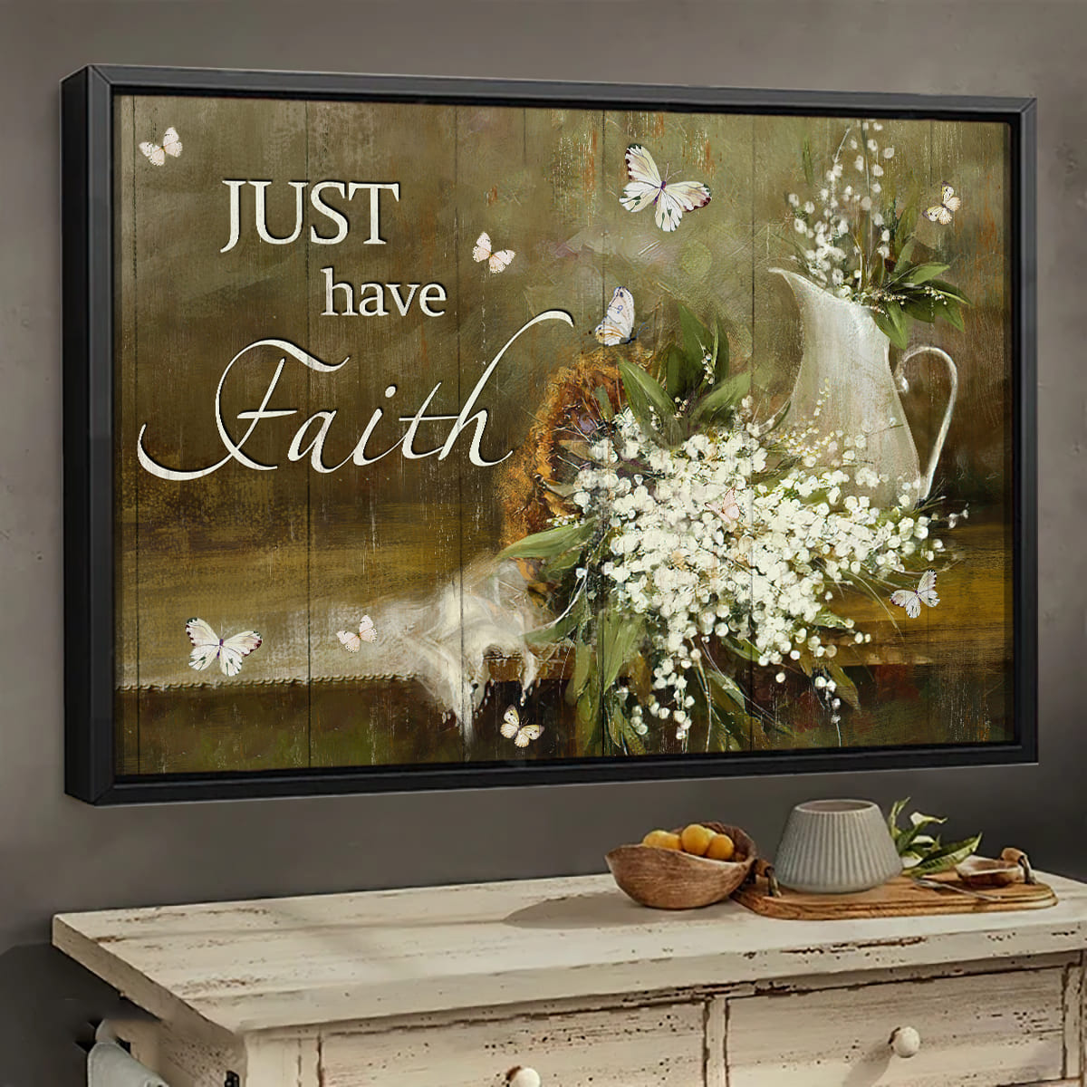Vintage painting, Baby flower, Still art, Just have faith - Landscape Canvas Prints, Wall Art