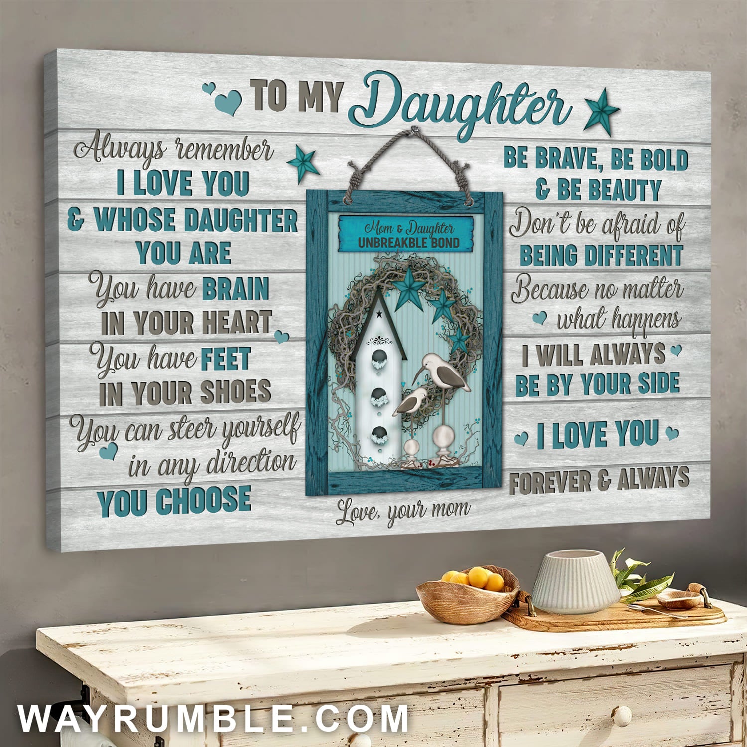 Mom to daughter, Birdhouse, Mom and daughter bird, I love you forever and always - Family Landscape Canvas Prints, Wall Art