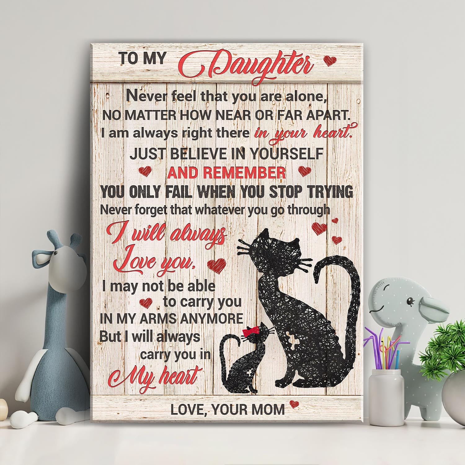 Mom to daughter, Cat mom and daughter, Never feel that you are alone - Family Portrait Canvas Prints, Wall Art