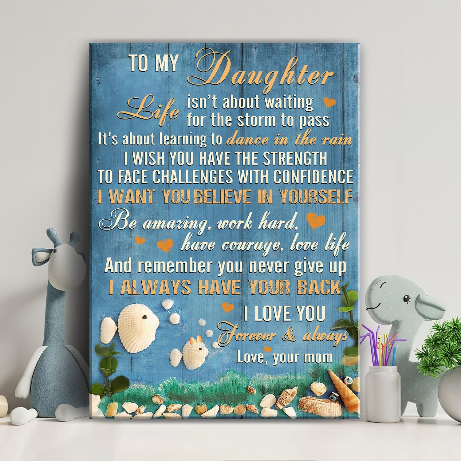 Mom to daughter, Seashell fish, Under the ocean, I always have your back - Family Portrait Canvas Prints, Wall Art