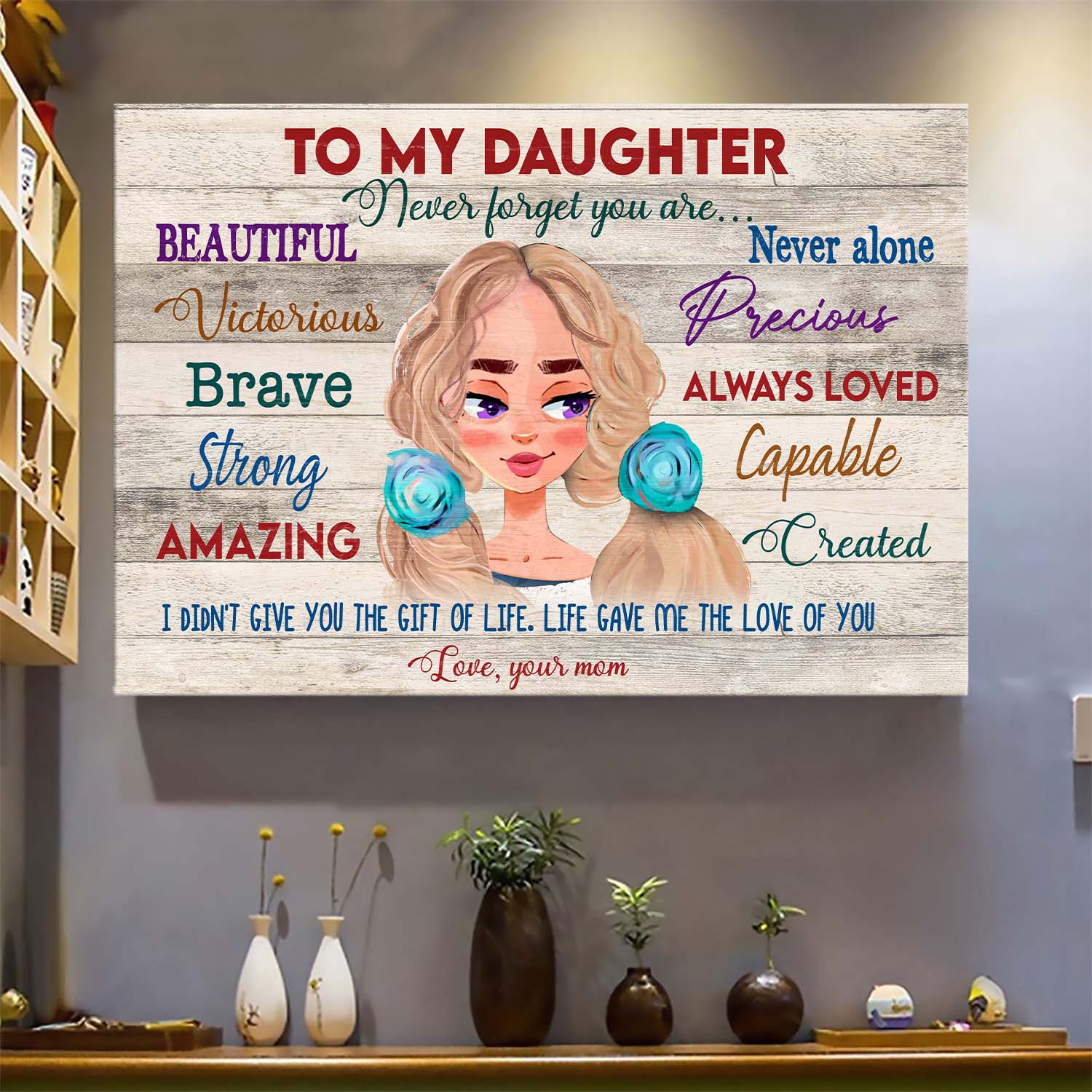 Mom to daughter, Lovely girl, Never forget you are beautiful and brave - Family Landscape Canvas Prints, Wall Art