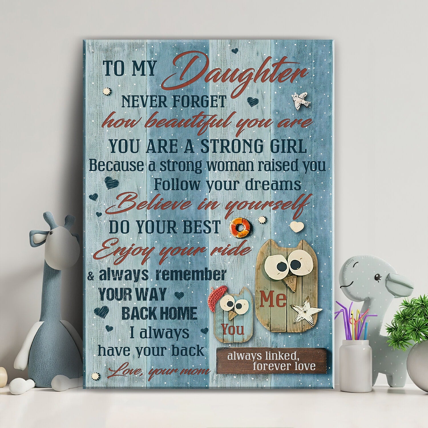 Mom to daughter, Wooden owls, Believe in yourself - Family Portrait Canvas Prints, Wall Art