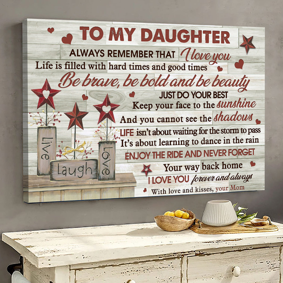 Mom to daughter, Star heart, Live, laugh, love start, Be brave, be bold and be beauty - Family Landscape Canvas Prints, Wall Art