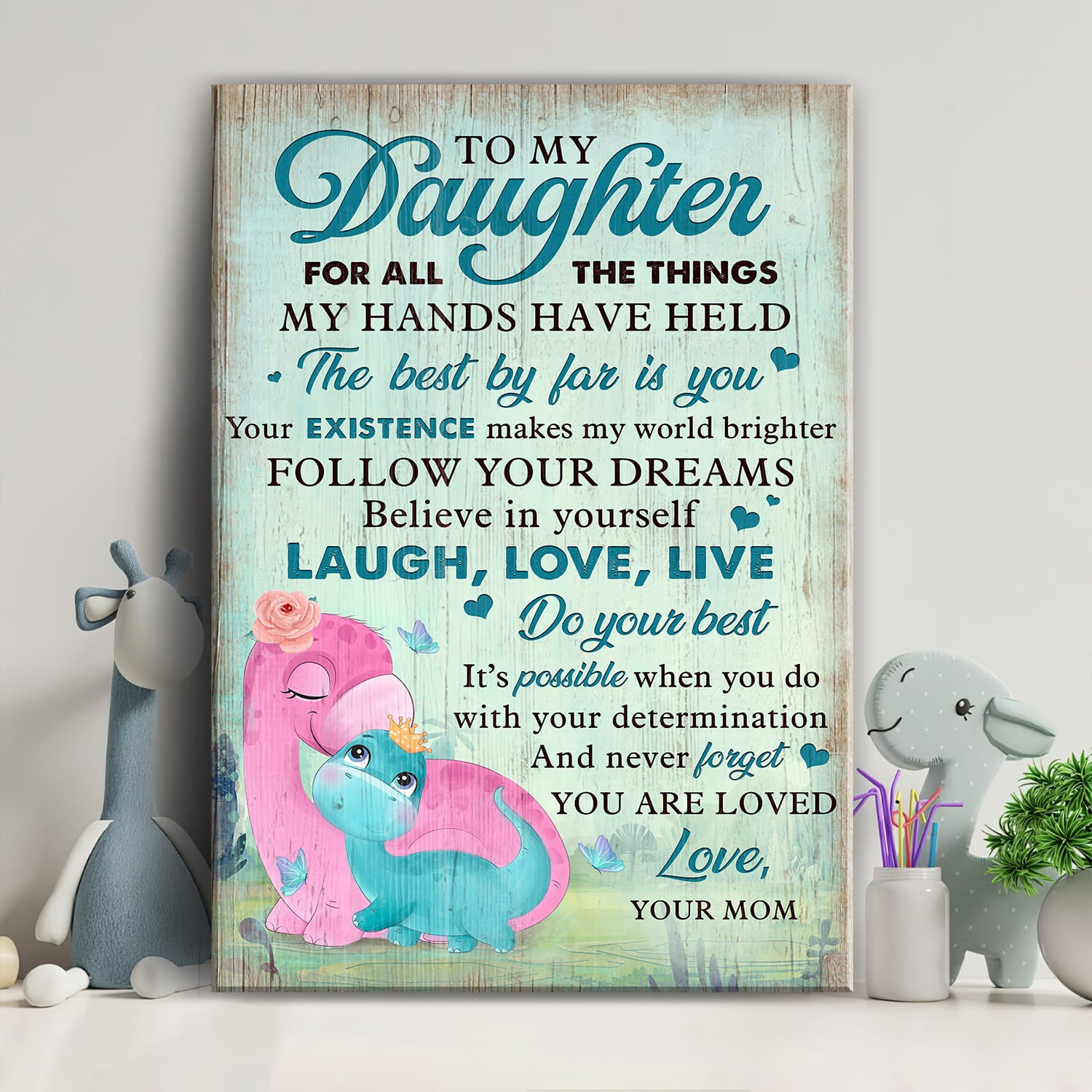 Mom to daughter, Dinosaur Family, The best by far is you - Family Portrait Canvas Prints, Wall Art
