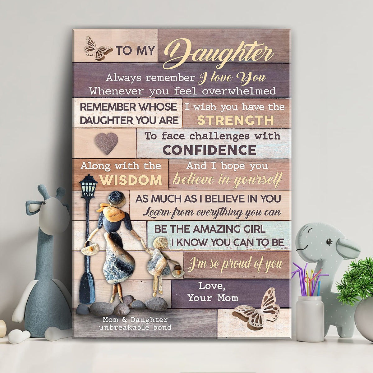 Mom to daughter, Pebble mom daughter, Walking on the road, Butterfly, Always remember I love you - Family Portrait Canvas Prints, Wall Art