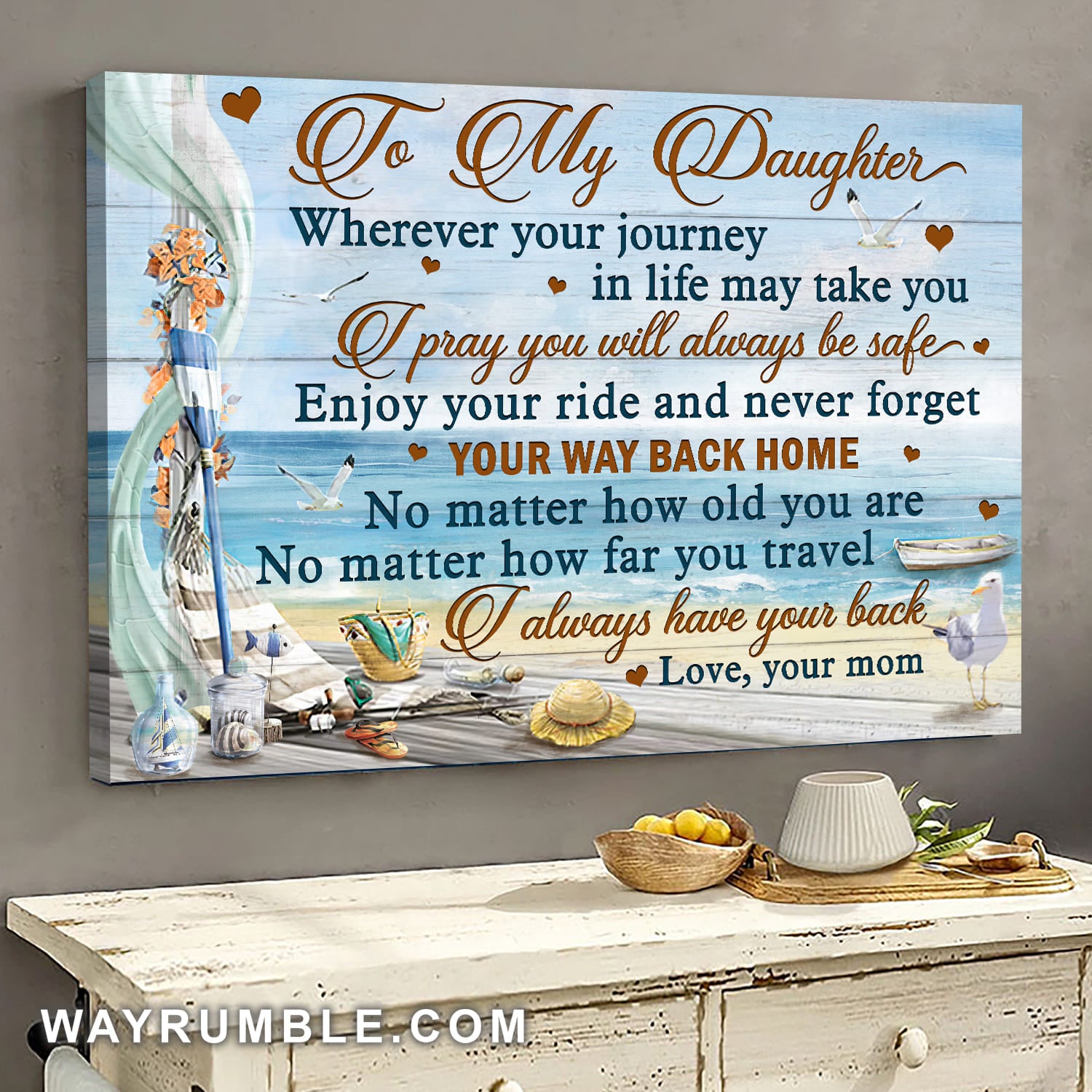 Mom to daughter, Beach landscape, I always have your back - Family Landscape Canvas Prints, Wall Art