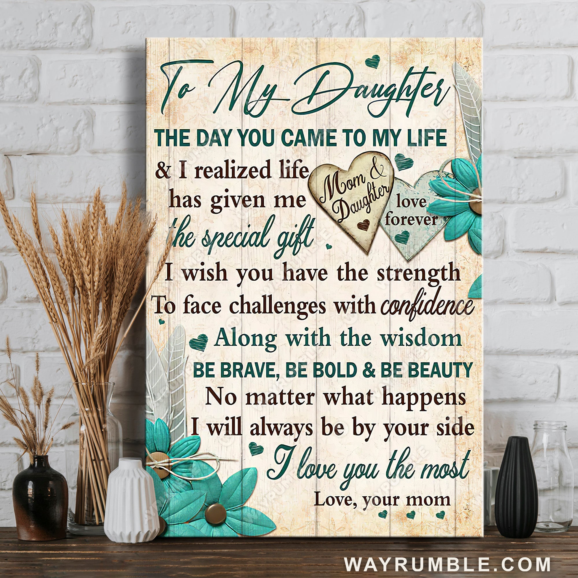 Mom to daughter, Blue flower, I wish you have the strength to face challenges with confidence - Family Portrait Canvas Prints, Wall Art