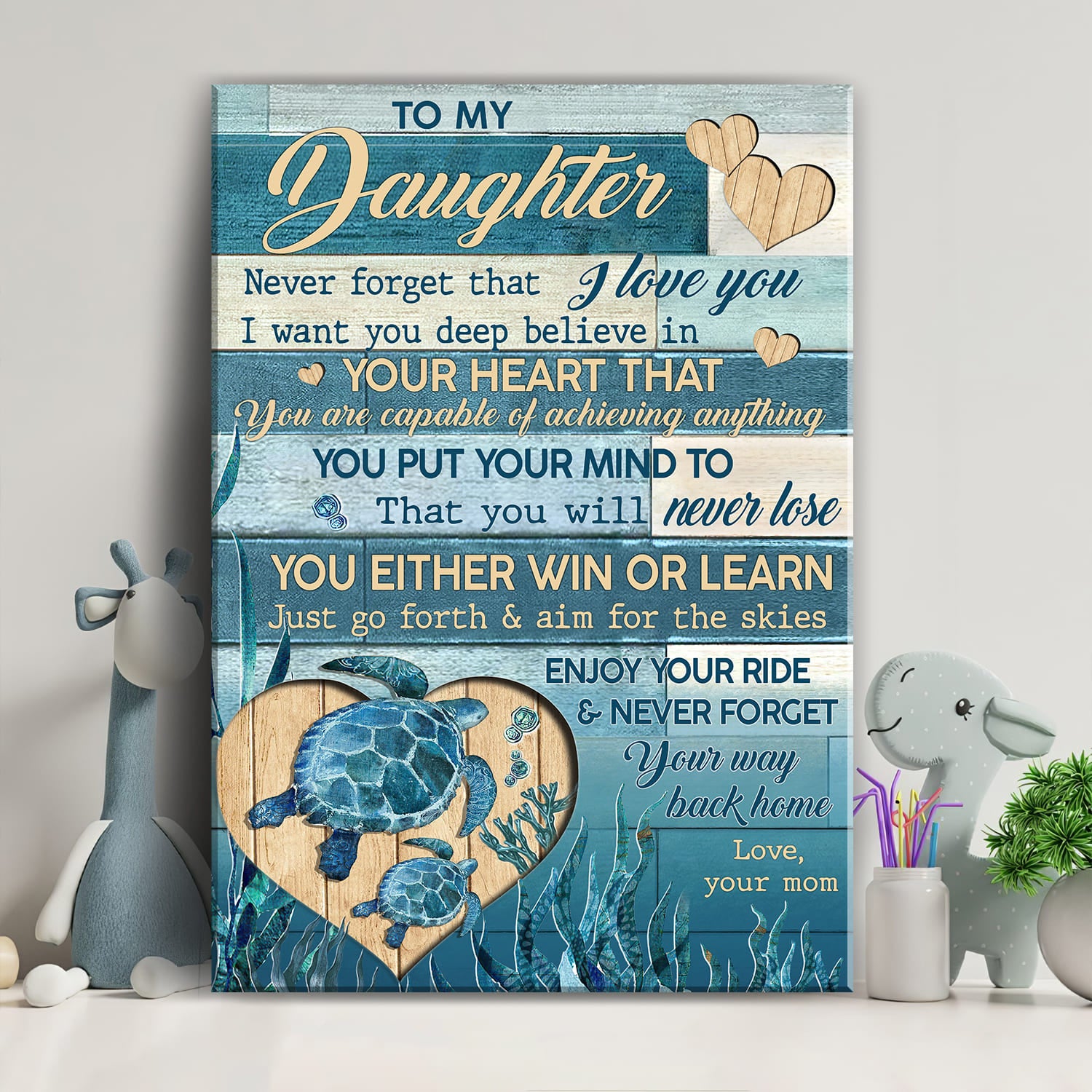 Mom to daughter, Turtle mother and daughter, Ocean view, Never forget that I love you - Family Portrait Canvas Prints, Wall Art