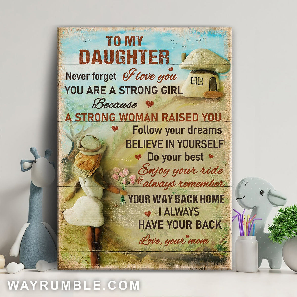 Mom to daughter, Pebble girl, Way back home, I always have your back - Family Portrait Canvas Prints, Wall Art