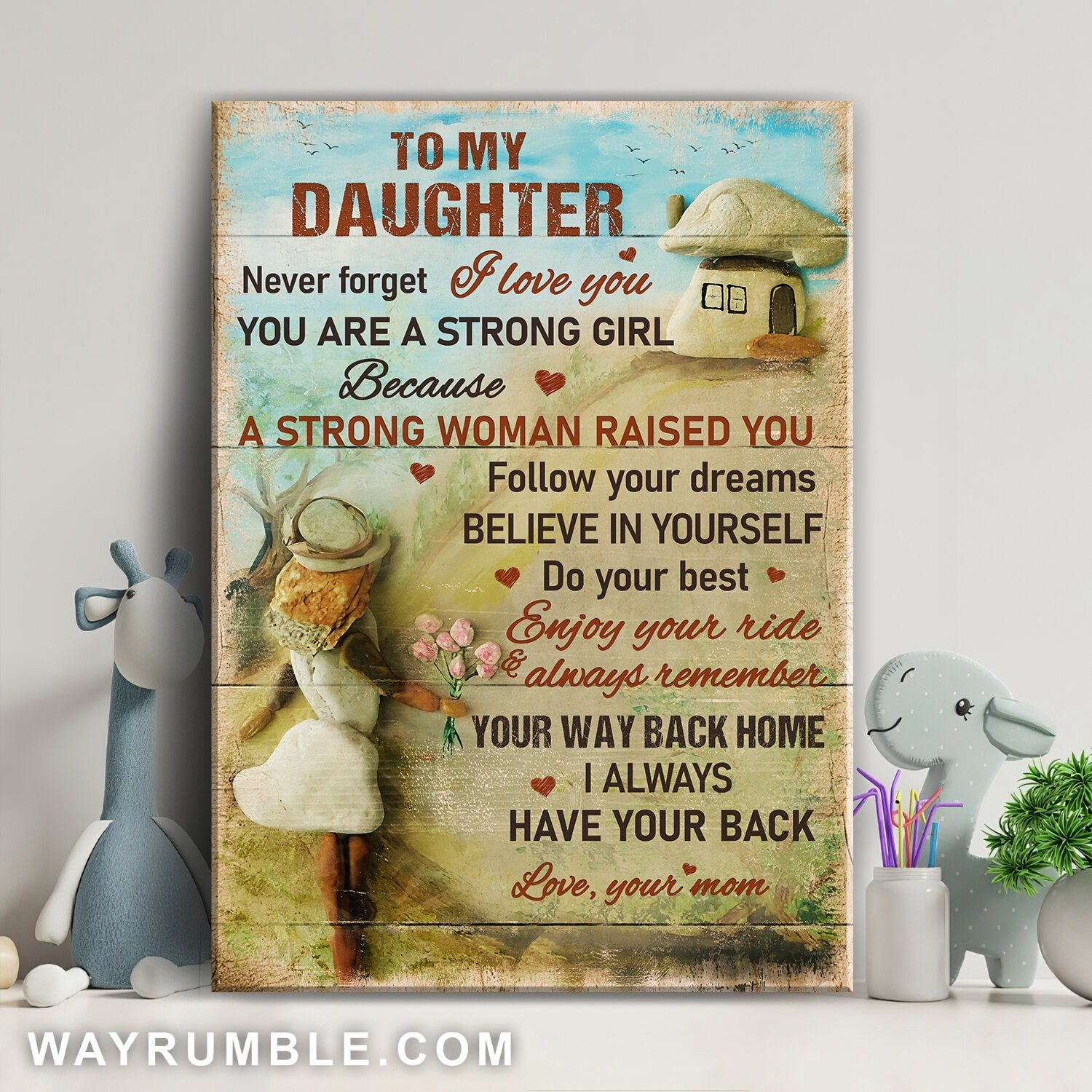 Mom to daughter, Pebble girl, Way back home, I always have your back - Family Portrait Canvas Prints, Wall Art