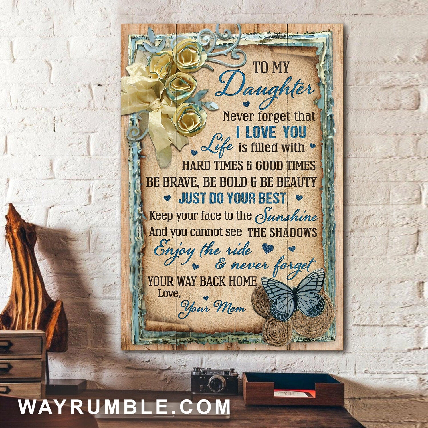 Mom to daughter, Butterfly, Rose, Enjoy the ride and never forget your way back home - Family Portrait Canvas Prints, Wall Art