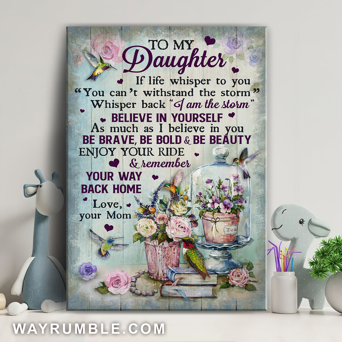 Mom to daughter, Flower pot, Hummingbird, Be brave, be bold and be beauty - Family Portrait Canvas Prints, Wall Art