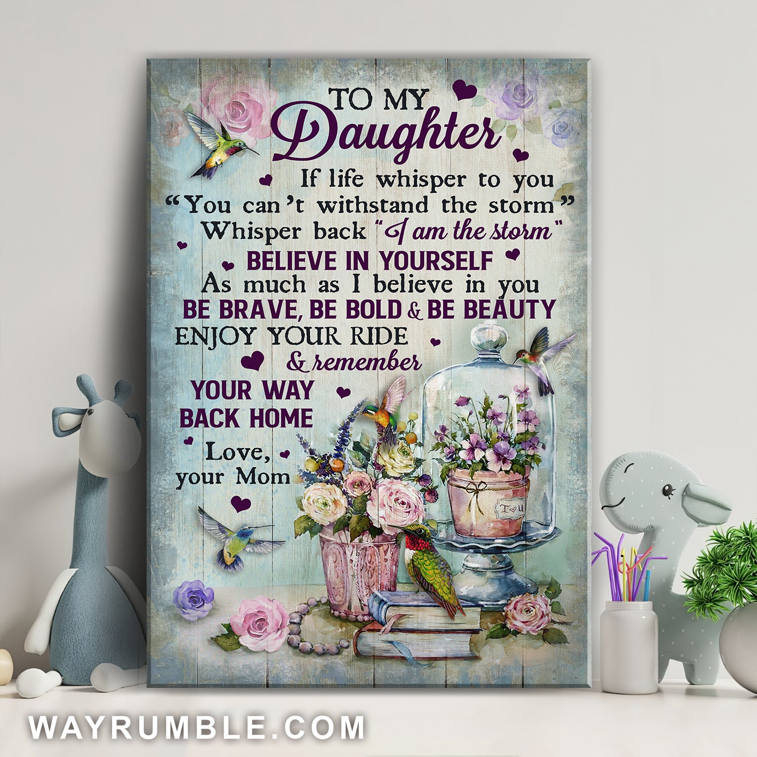 Mom to daughter, Flower pot, Hummingbird, Be brave, be bold and be beauty - Family Portrait Canvas Prints, Wall Art