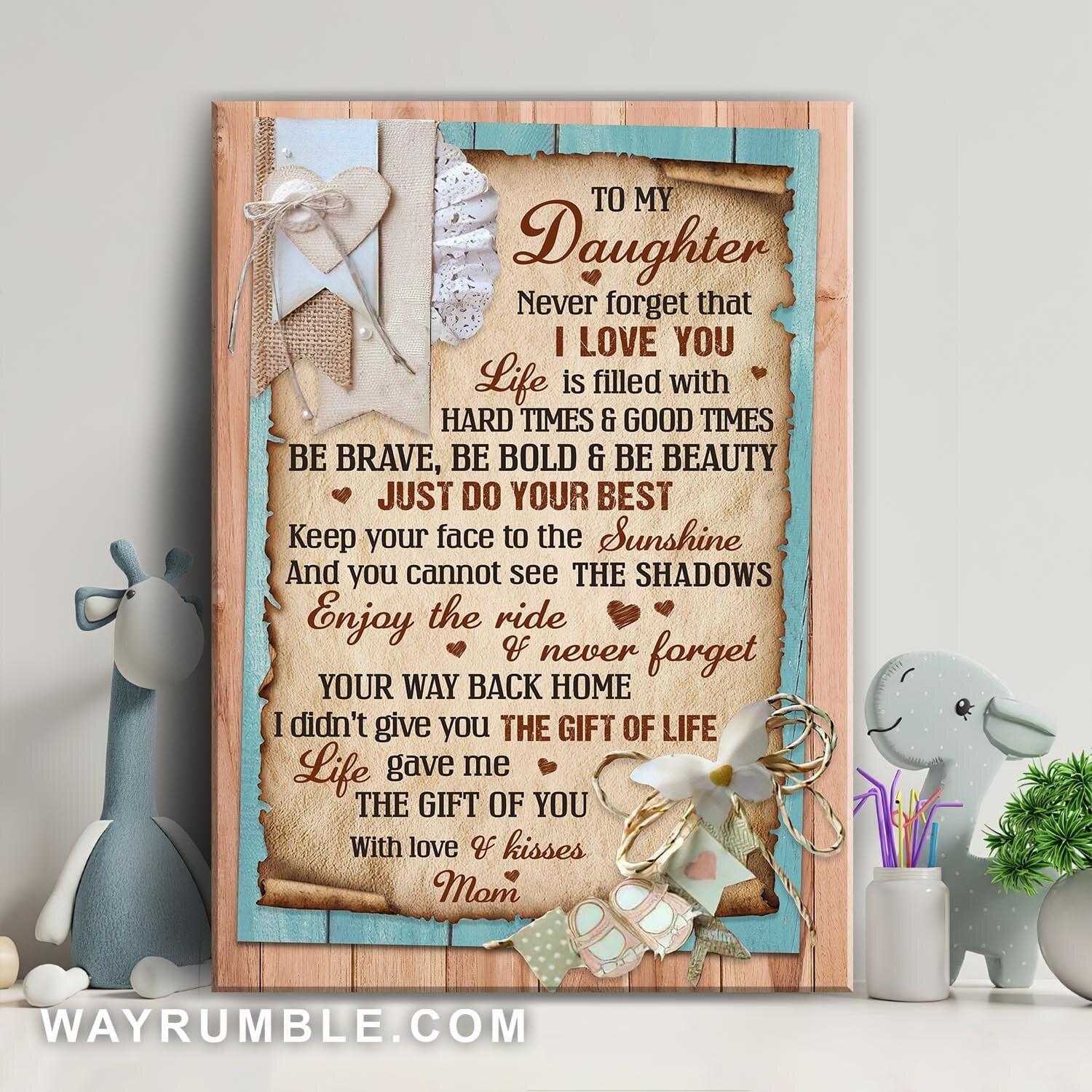 Mom to daughter, Vintage Painting, Life gave me the gift of you - Family Portrait Canvas Prints, Wall Art