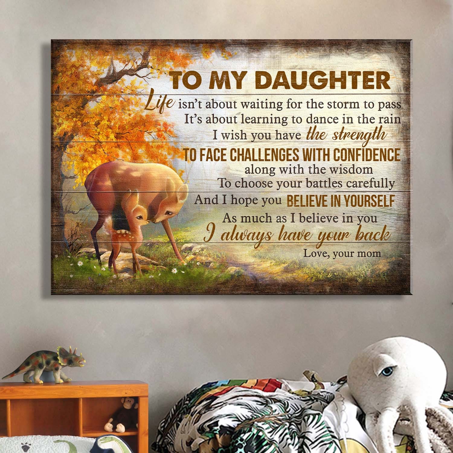 Mom to daughter, Sika deer mom and daughter, Autumn tree, I always have your back - Family Landscape Canvas Prints, Wall Art