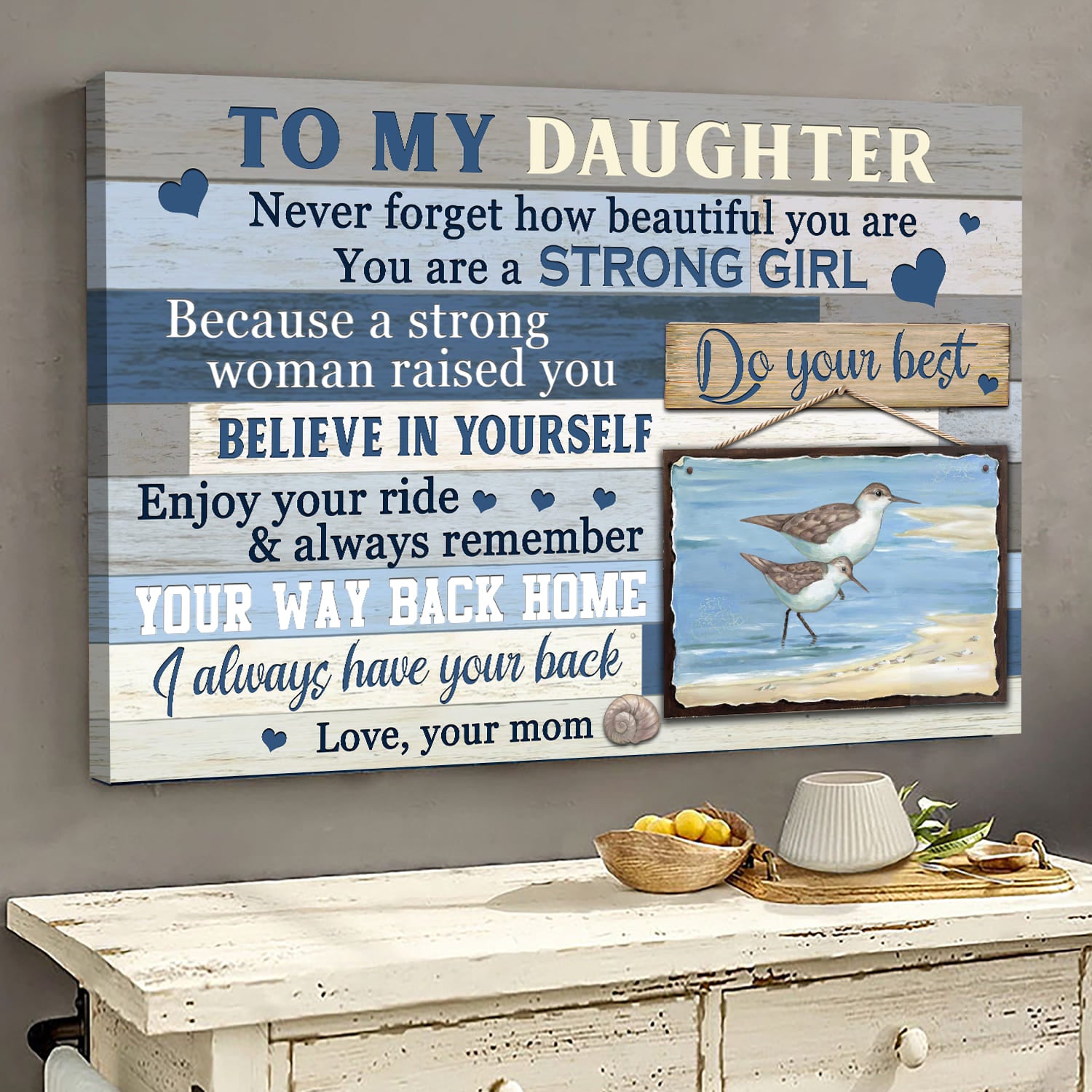 Mom to daughter, Gulls family, Believe in yourself - Family Landscape Canvas Prints, Wall Art