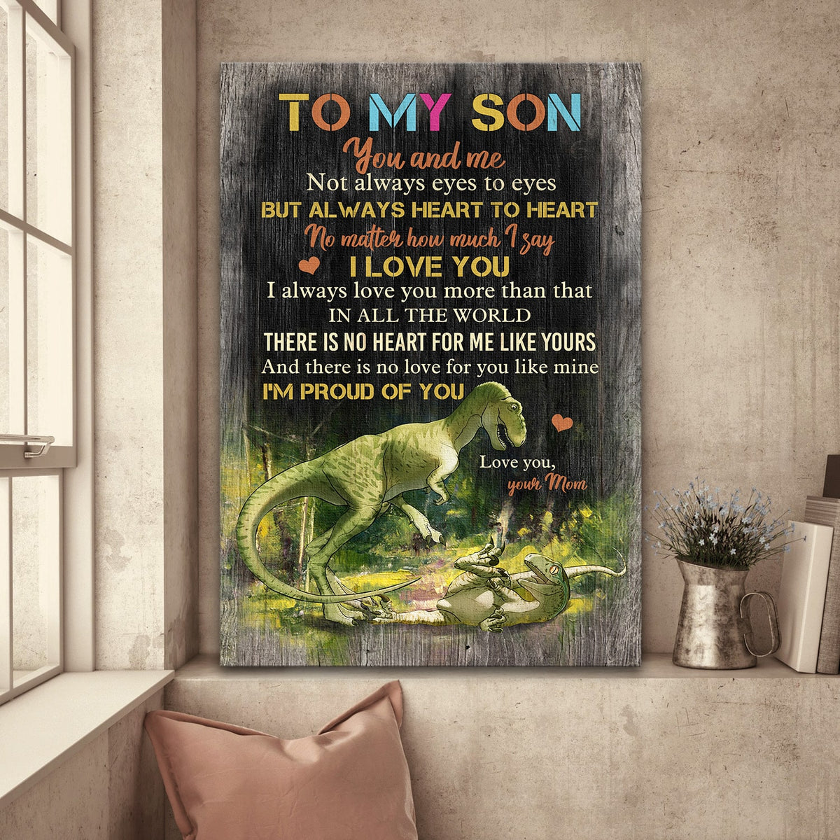 Mom to son, Dinosaur, There is no heart for me like you - Family Portrait Canvas Prints, Wall Art