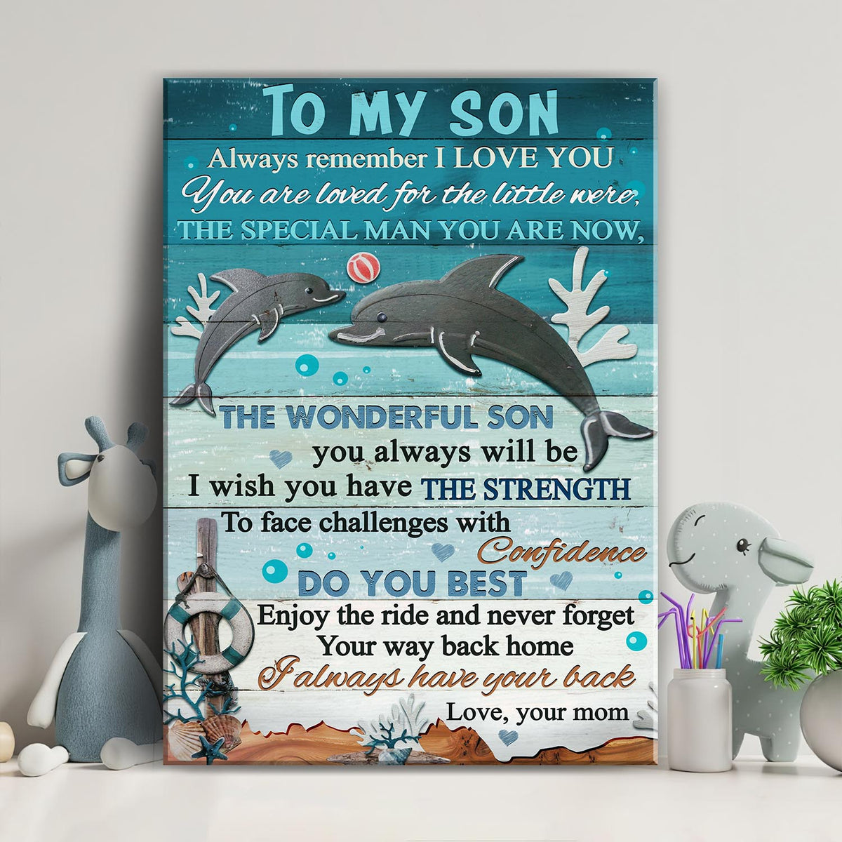 Mom to son, Dolphin Family, Ocean view, Always remember I love you - Family Portrait Canvas Prints, Wall Art