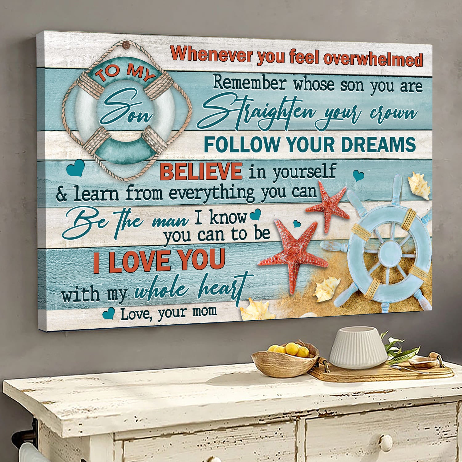 Mom to son, Beach saver, Helm, Follow your dreams - Family Landscape Canvas Prints, Wall Art