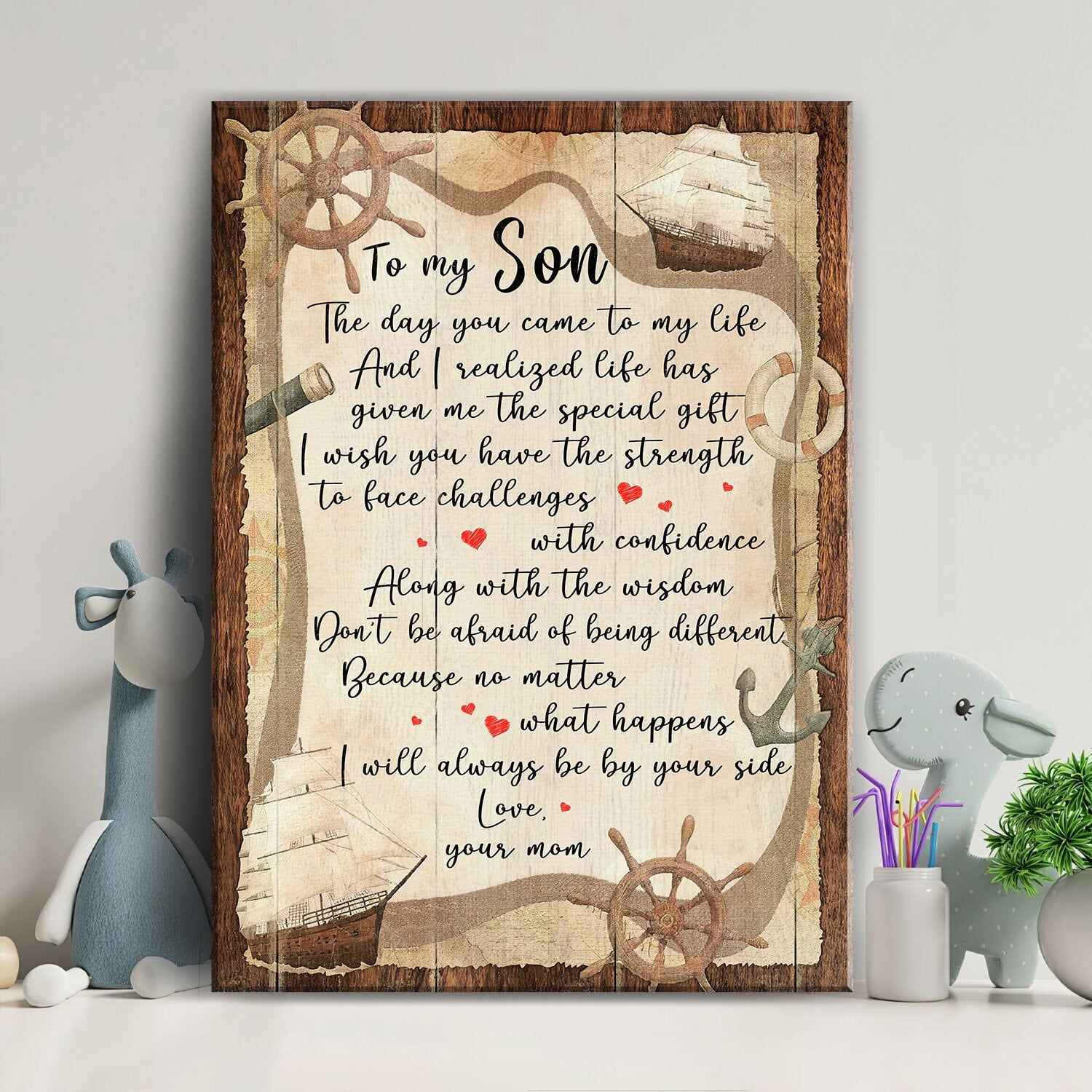 Mom to son, Letter, I will always be by your side - Family Portrait Canvas Prints, Wall Art
