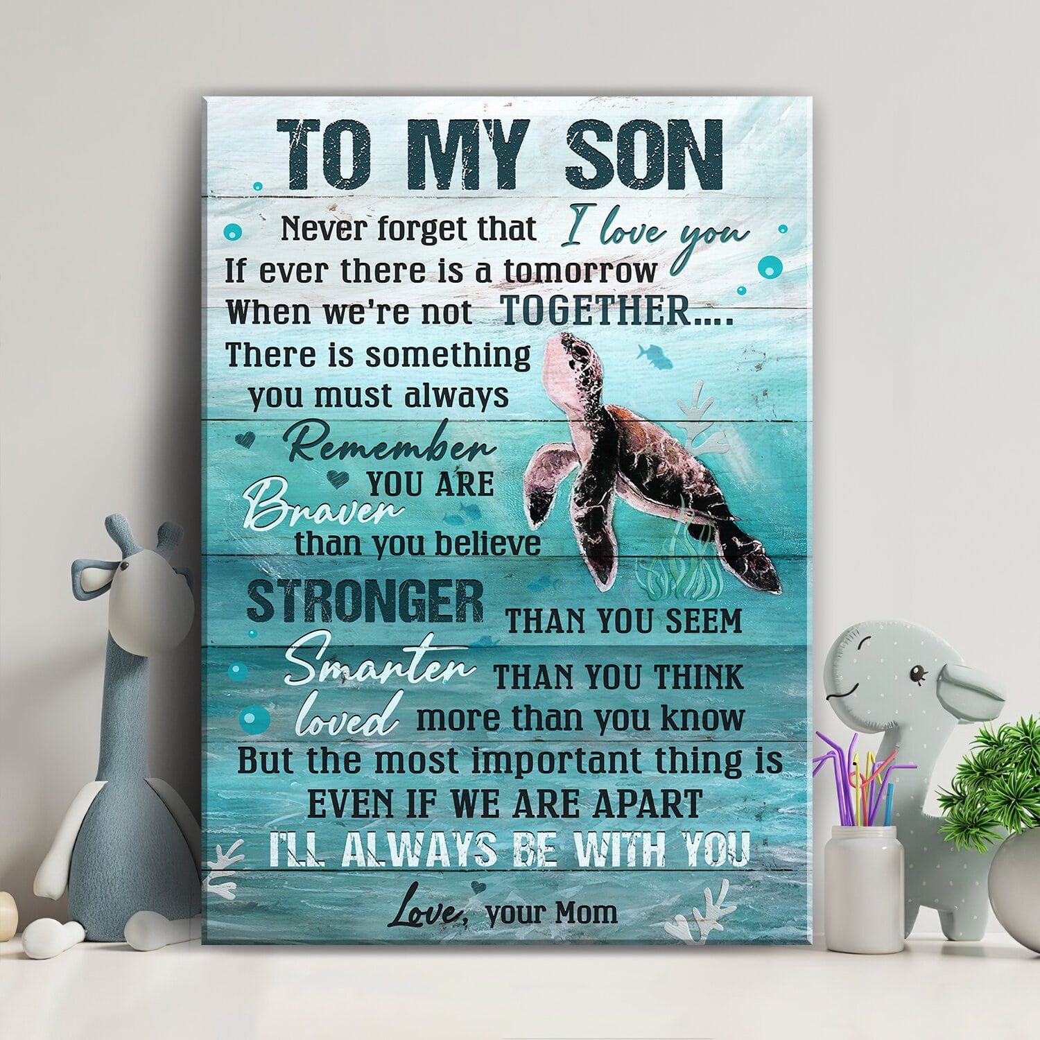 Mom to son, Sea turtle, Ocean view, Never forget that I love you - Family Portrait Canvas Prints, Wall Art