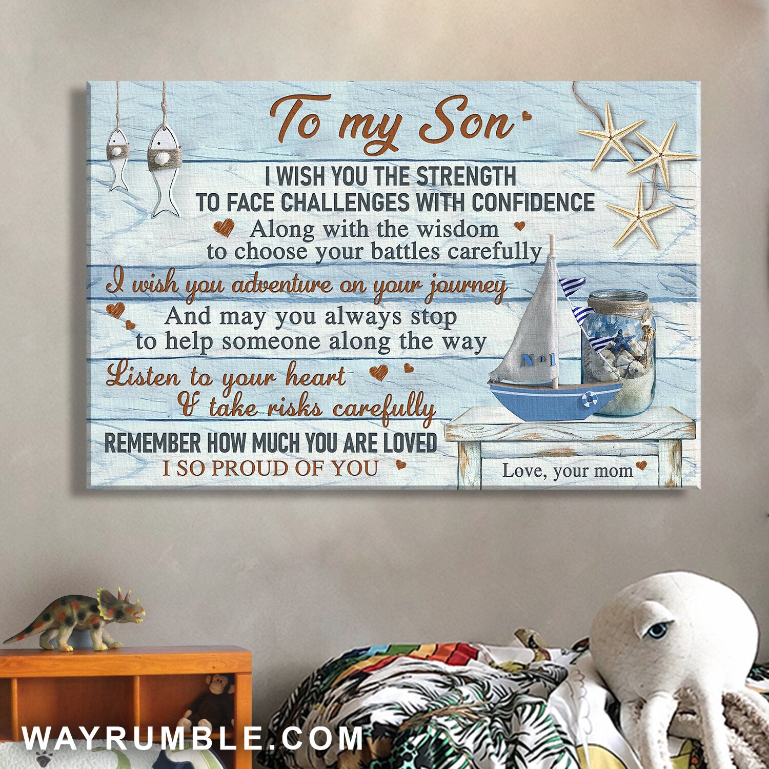 Mom to son, Sea symbols, Sailboat, Remember how much you are loved - Family Landscape Canvas Prints, Wall Art