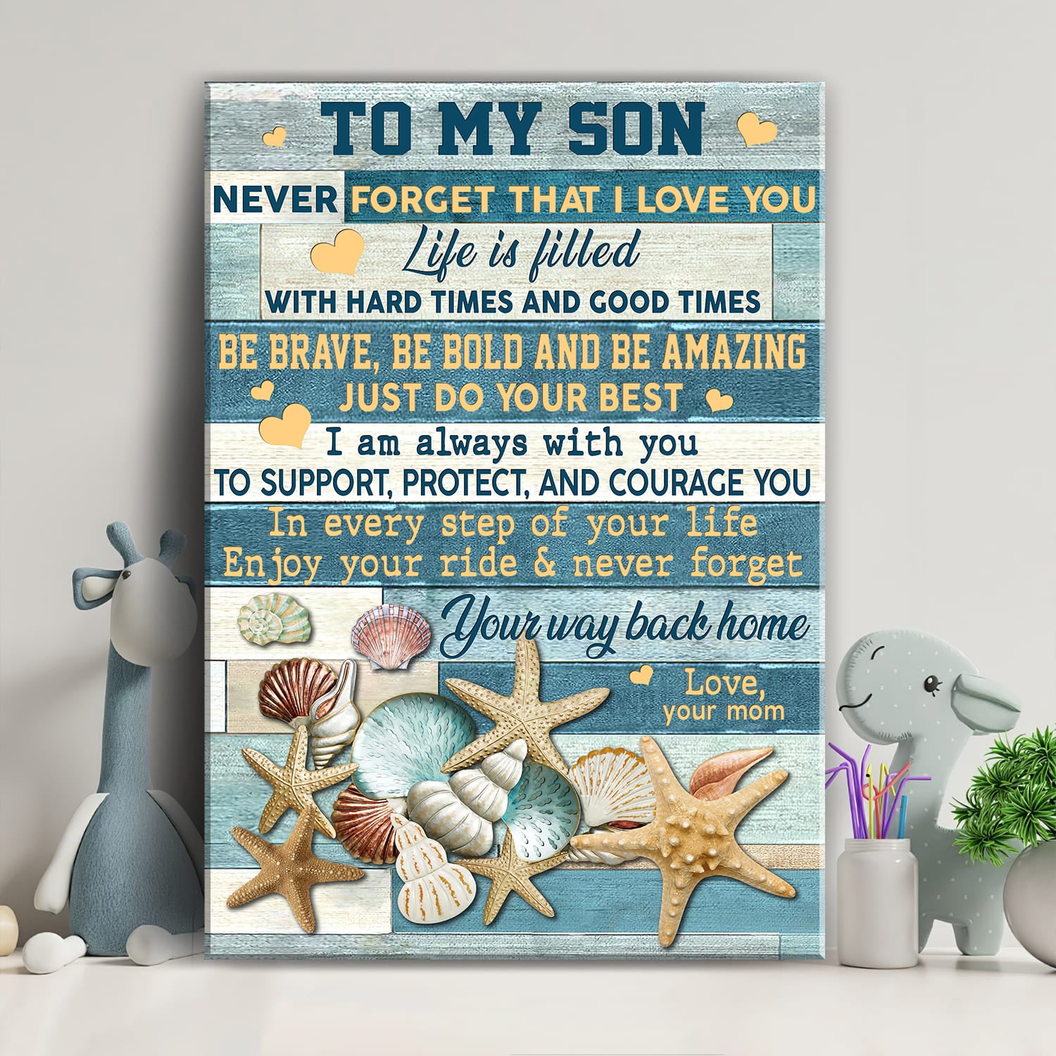 Mom to son, Seashells, Never forget that I love you - Family Portrait Canvas Prints, Wall Art