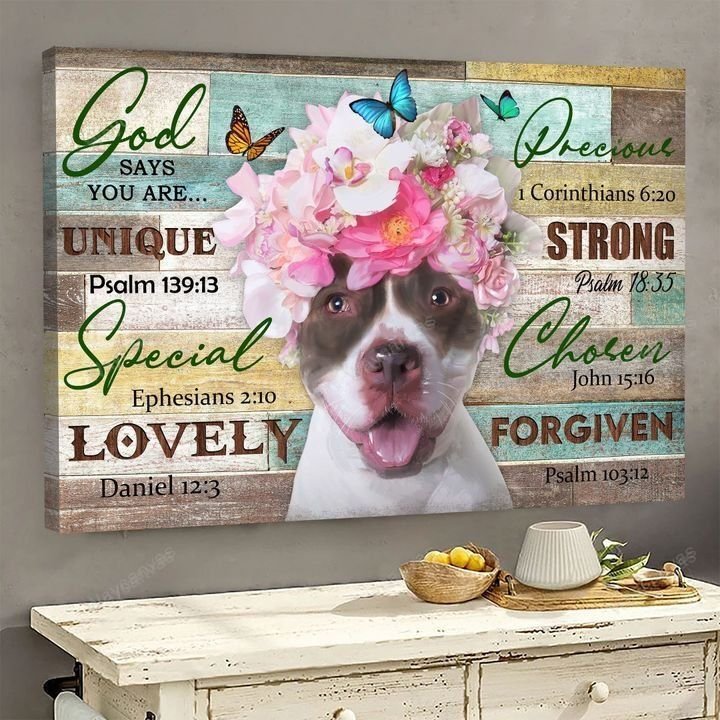 Pit bull and flowers, Butterfly, God says you are - Pit bull Landscape Canvas Prints, Wall Art