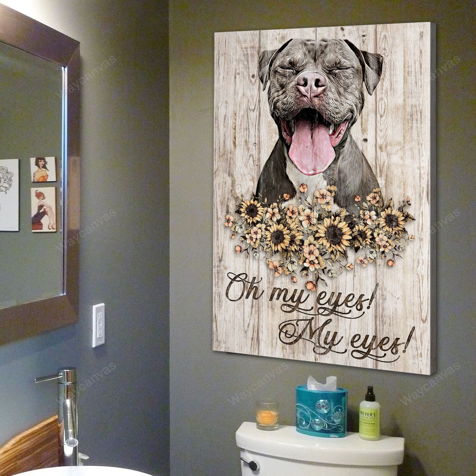 American Pitbull, Sunflower painting, Oh my eyes, my eyes - Pitbull Portrait Canvas Prints Wall Art