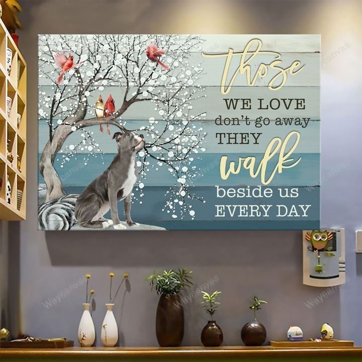 Pit bull, Cardinal, Under the tree, Snow flower, They walk beside us every day - Dog Landscape Canvas Prints, Wall Art