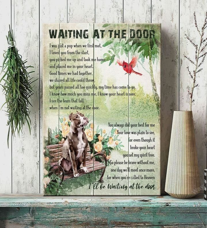 Pit bull, Park, Cardinal, Waiting at the door for you - Dog Portrait Canvas Prints, Wall Art