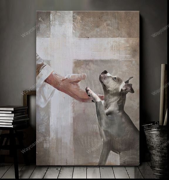 Pit bull, Jesus hand, White Cross, Take his hand - Pit bull Portrait Canvas Prints, Wall Art