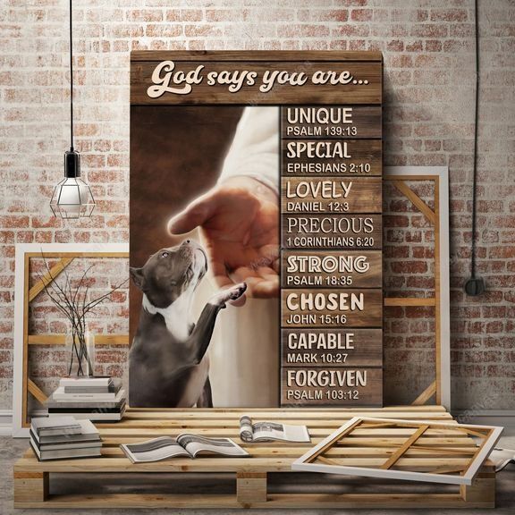 Pit bull, Jesus hand, God says you are - Pit bull Portrait Canvas Prints, Wall Art