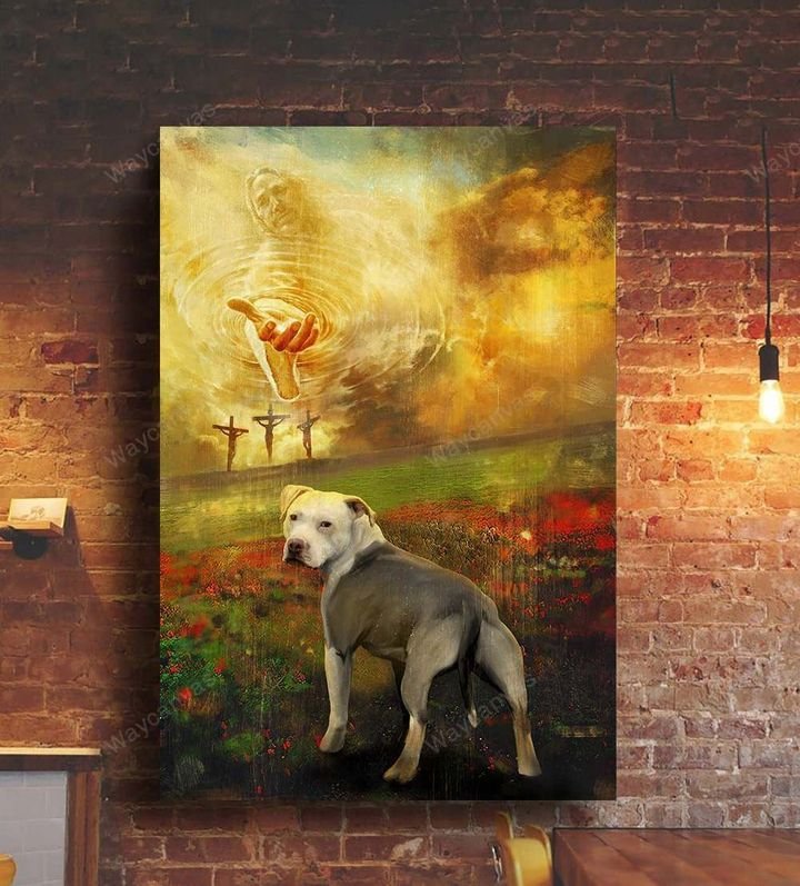 Jesus Painting, Pit bull, Flower Field, Horizon, To the beautiful world - Pit bull Portrait Canvas Prints, Wall Art