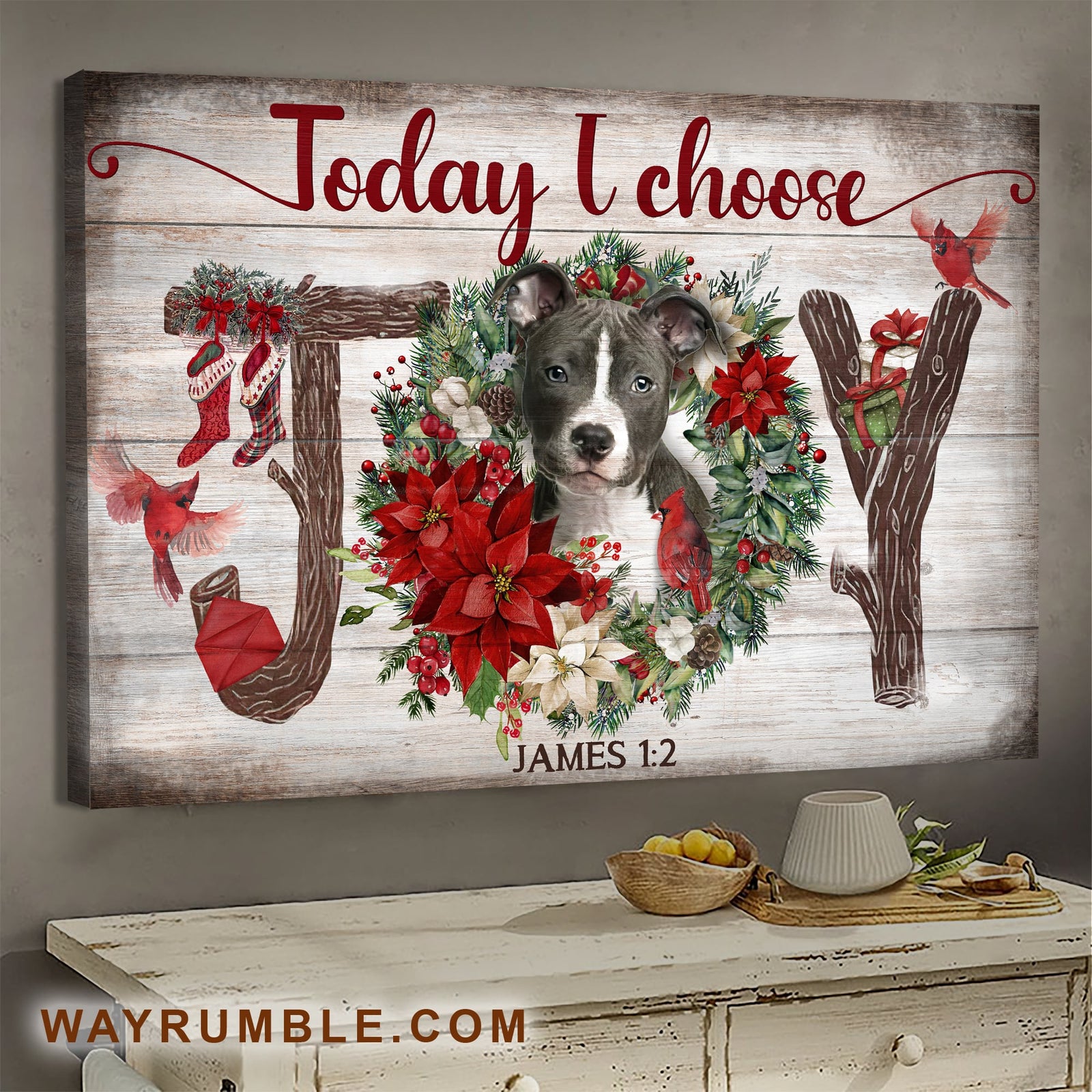 Pit bull, Christmas Wreath, Today I choose Joy - Jesus Landscape Canvas Prints, Wall Art